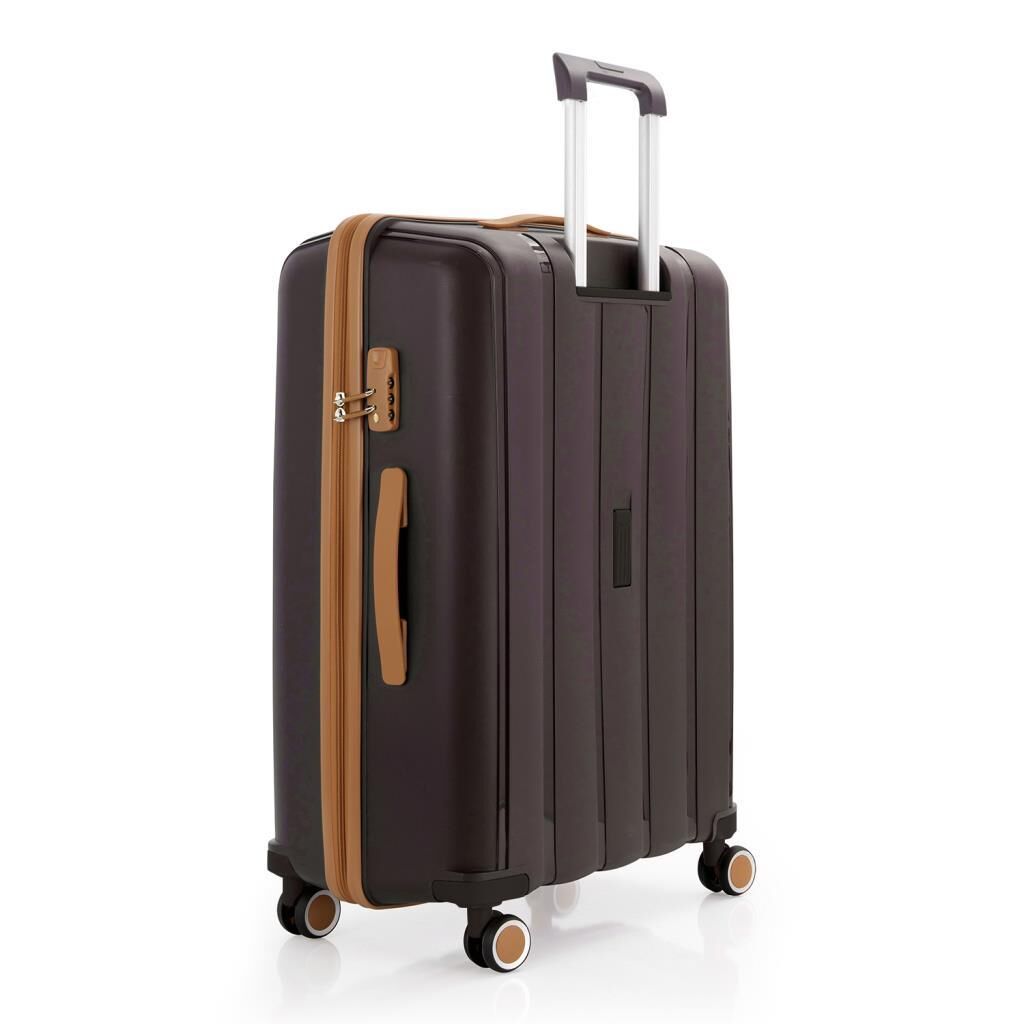 MÇS 3lü Set Kırılmaz Silikon Valiz Bavul V305 Acı Kahve/Şampanya