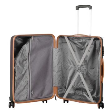 Mçs Valiz Orta Boy Kırılmaz PP Silikon Bavul V374 AcıKahve/Şampanya