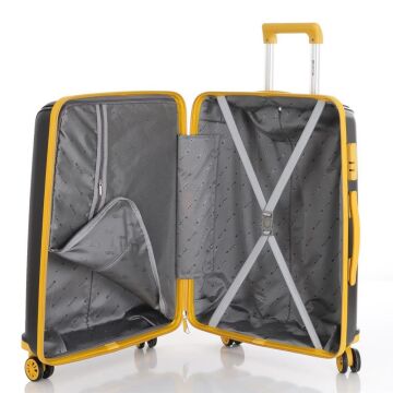 Mçs Valiz Orta Boy Kırılmaz PP Silikon Bavul V305 Siyah/Sarı