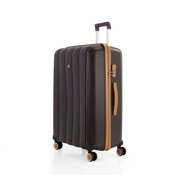 MÇS Bavul Orta ve Kabin 2li Set Kırılmaz Silikon Valiz V305 AcıKahve/Şampanya