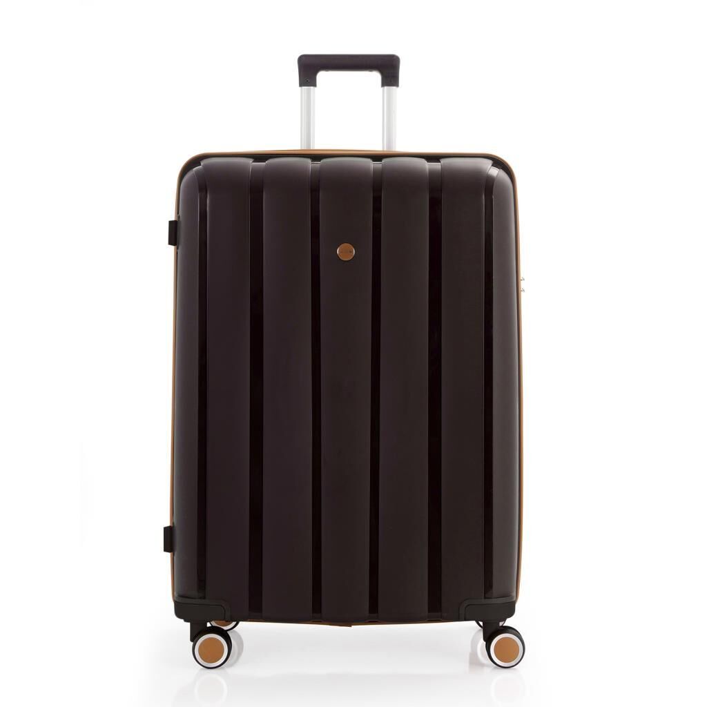 MÇS Bavul Büyük ve Kabin 2li Set Kırılmaz Silikon Valiz V305 AcıKahve/Şampanya