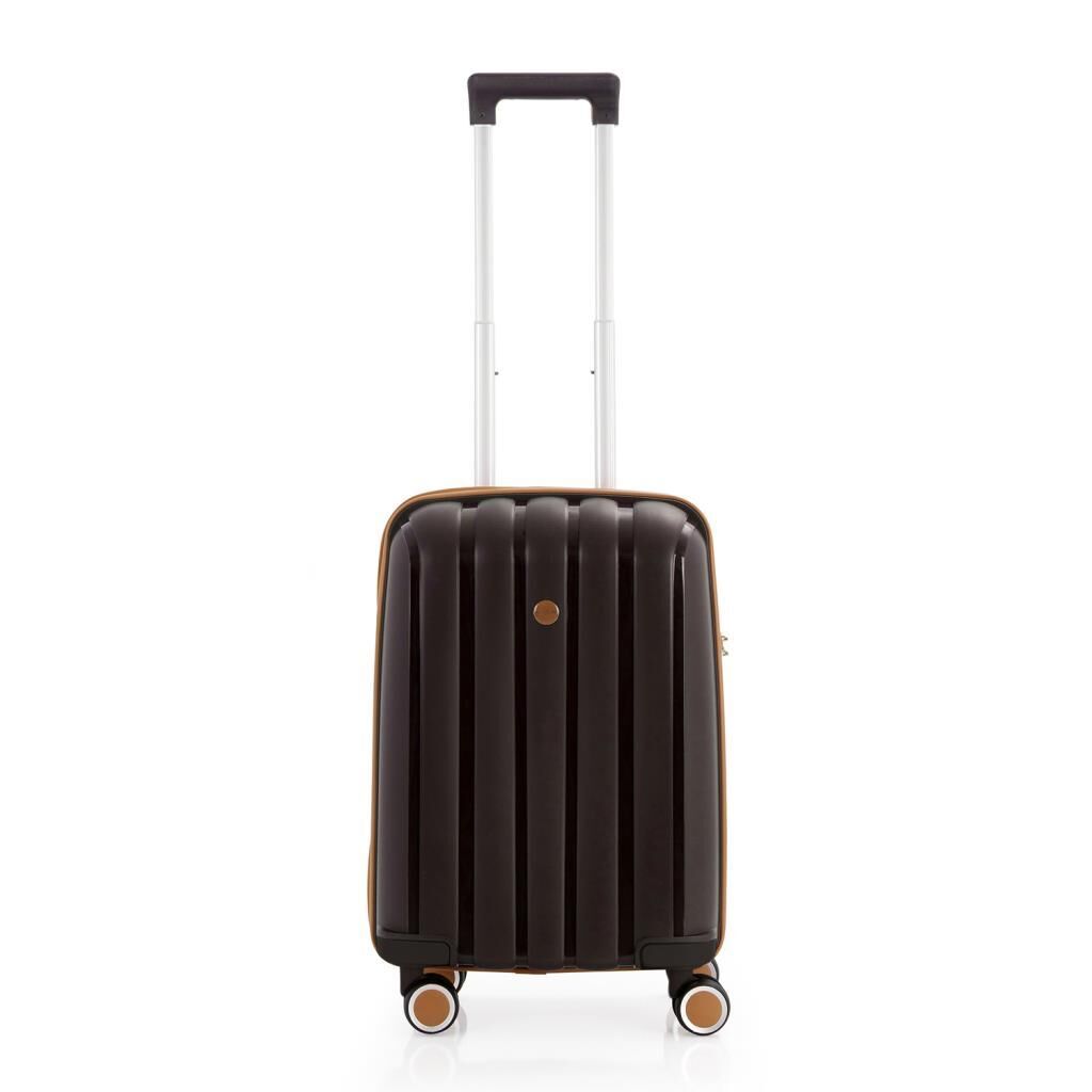 MÇS Bavul Büyük ve Kabin 2li Set Kırılmaz Silikon Valiz V305 AcıKahve/Şampanya