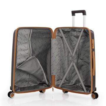 Mçs Valiz Büyük ve Orta Kırılmaz PP Silikon AcıKahve/Şampanya