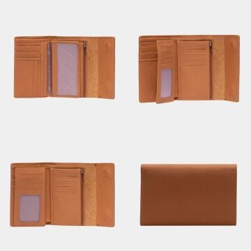 Grande Gerçek Deri Kadın Cüzdanı Orta Boy Hakiki Deri Camel