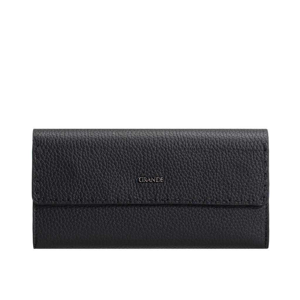 Grande Gerçek Deri Kadın Cüzdanı Hakiki Deri Büyük Boy Siyah