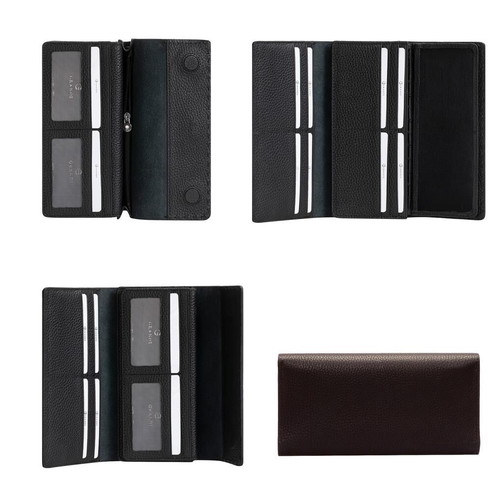 Grande Gerçek Deri Kadın Cüzdanı Hakiki Deri Büyük Boy Siyah