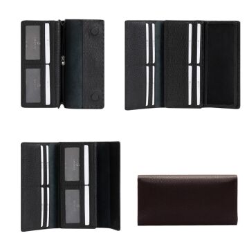 Grande Gerçek Deri Kadın Cüzdanı Hakiki Deri Büyük Boy Siyah