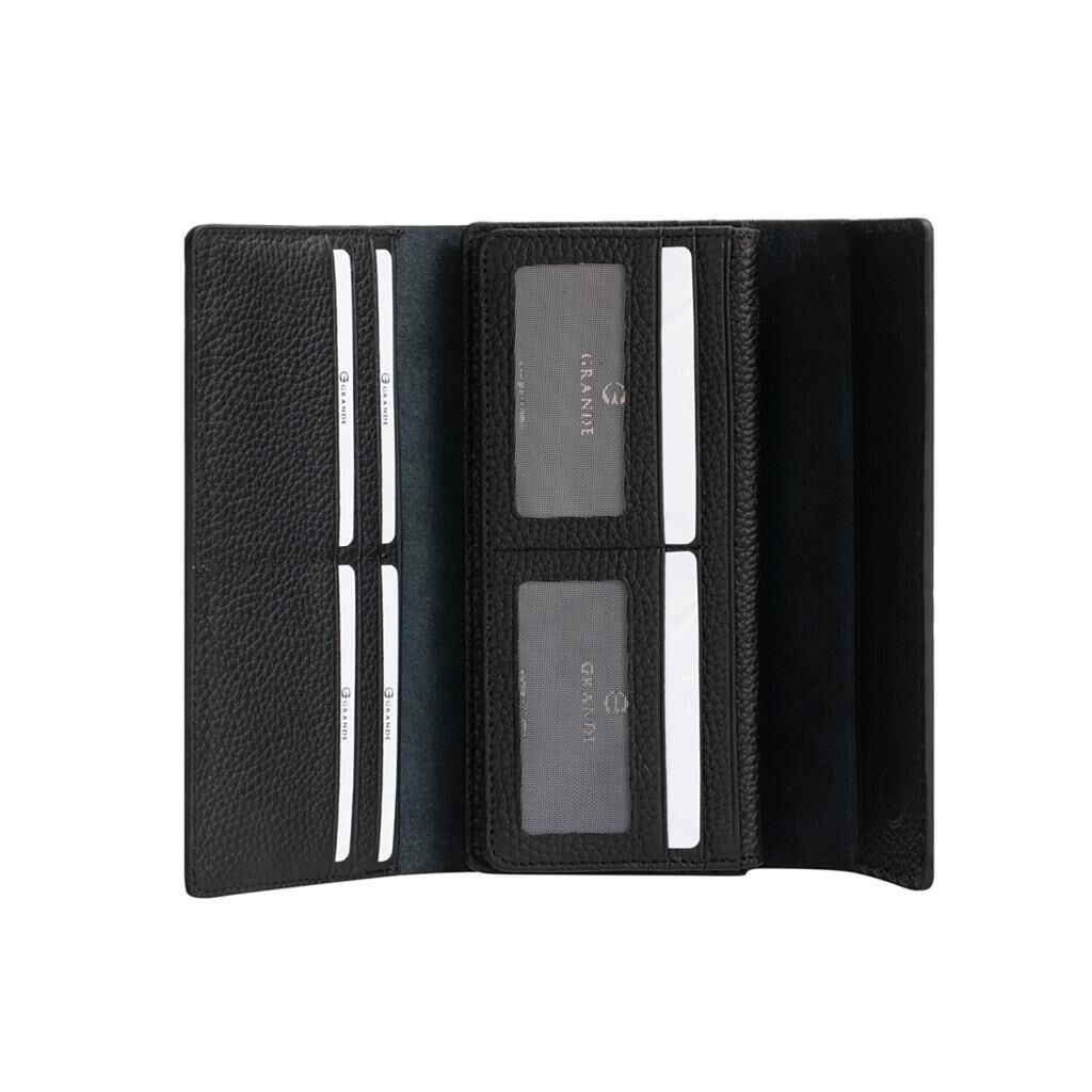 Grande Gerçek Deri Kadın Cüzdanı Hakiki Deri Büyük Boy Siyah