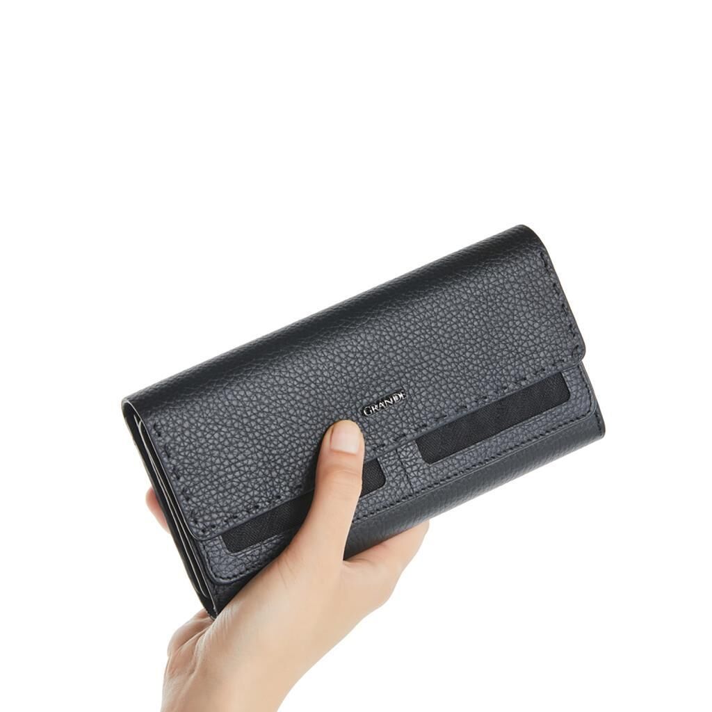 Grande Gerçek Deri Kadın Cüzdanı Hakiki Deri Büyük Boy Siyah