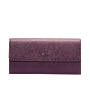 Grande Gerçek Deri Kadın Cüzdanı Hakiki Deri Büyük Boy Mürdüm