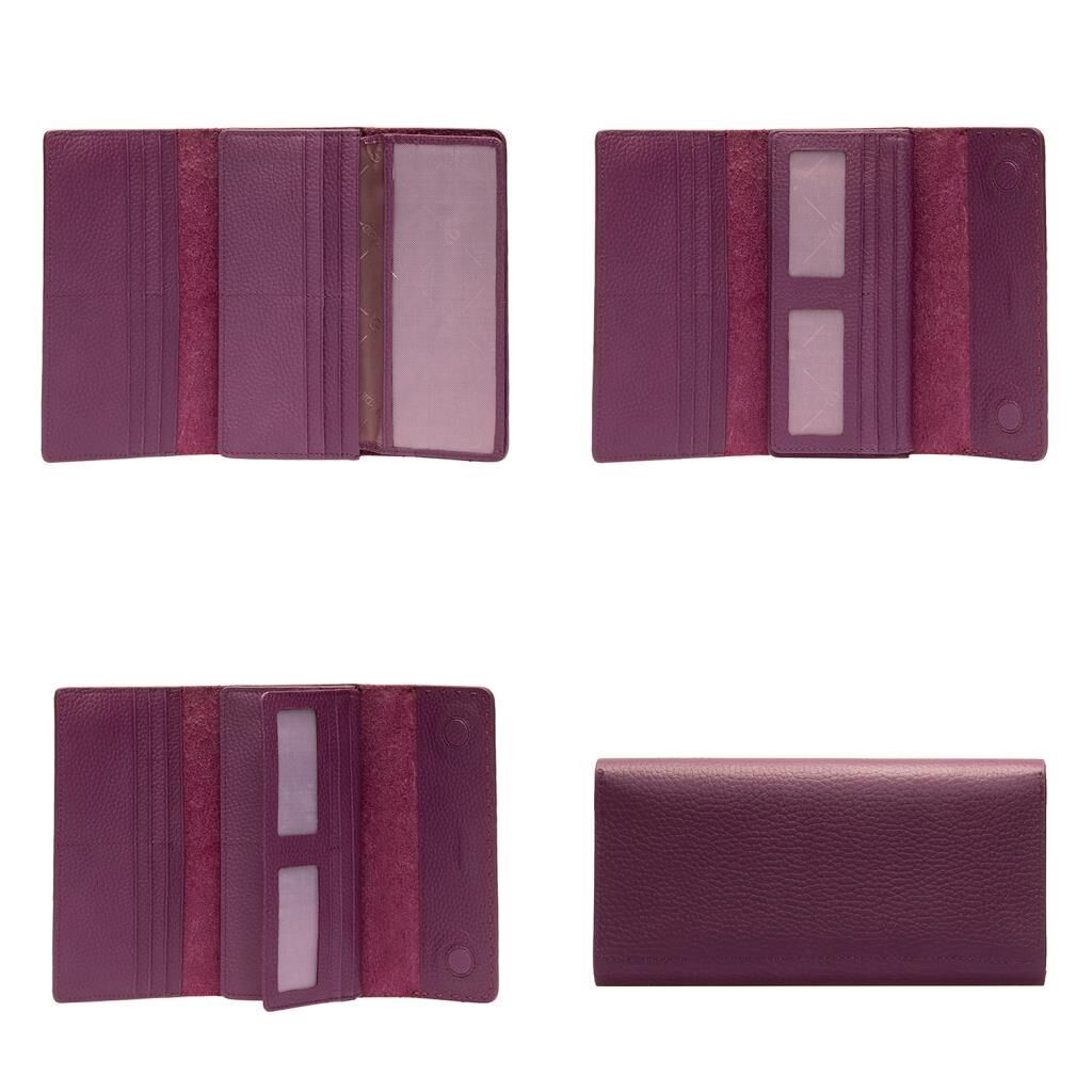 Grande Gerçek Deri Kadın Cüzdanı Hakiki Deri Büyük Boy Mürdüm