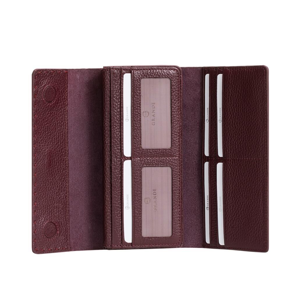 Grande Gerçek Deri Kadın Cüzdanı Hakiki Deri Büyük Boy Mürdüm