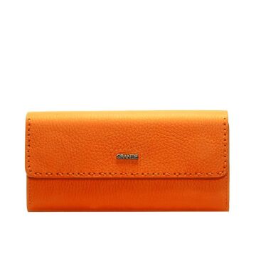Grande Gerçek Deri Kadın Cüzdanı Hakiki Deri Büyük Boy Orange