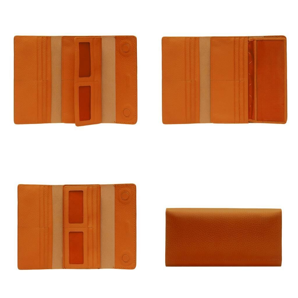 Grande Gerçek Deri Kadın Cüzdanı Hakiki Deri Büyük Boy Orange
