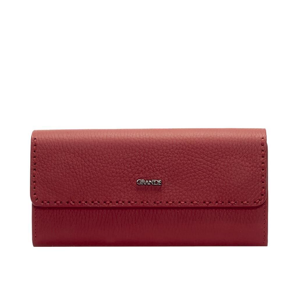 Grande Gerçek Deri Kadın Cüzdanı Hakiki Deri Büyük Boy Bordo