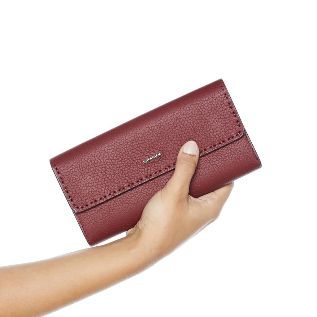 Grande Gerçek Deri Kadın Cüzdanı Hakiki Deri Büyük Boy Bordo