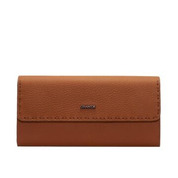 Grande Gerçek Deri Kadın Cüzdanı Hakiki Deri Büyük Boy Camel