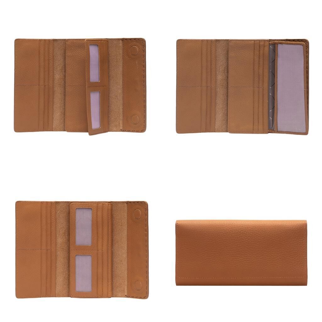 Grande Gerçek Deri Kadın Cüzdanı Hakiki Deri Büyük Boy Camel