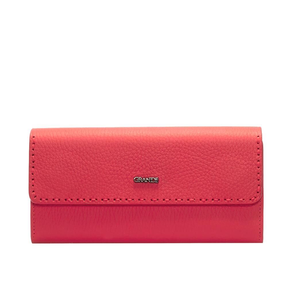 Grande Gerçek Deri Kadın Cüzdanı Hakiki Deri Büyük Boy Fuşya