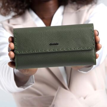 Grande Gerçek Deri Kadın Cüzdanı Hakiki Deri Büyük Boy LcsYeşil