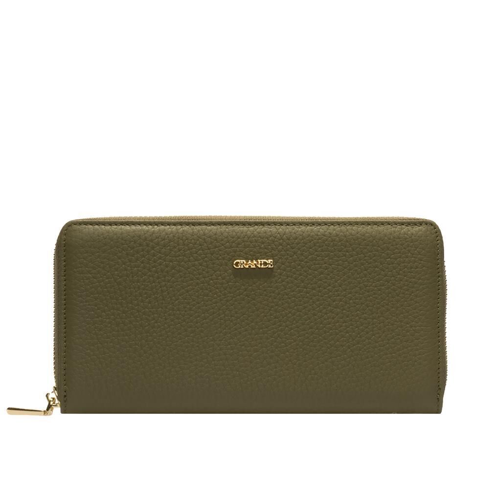 Grande Gerçek Deri Fermuarlı Kadın Cüzdanı Büyük Boy Hakiki Deri Yeşil