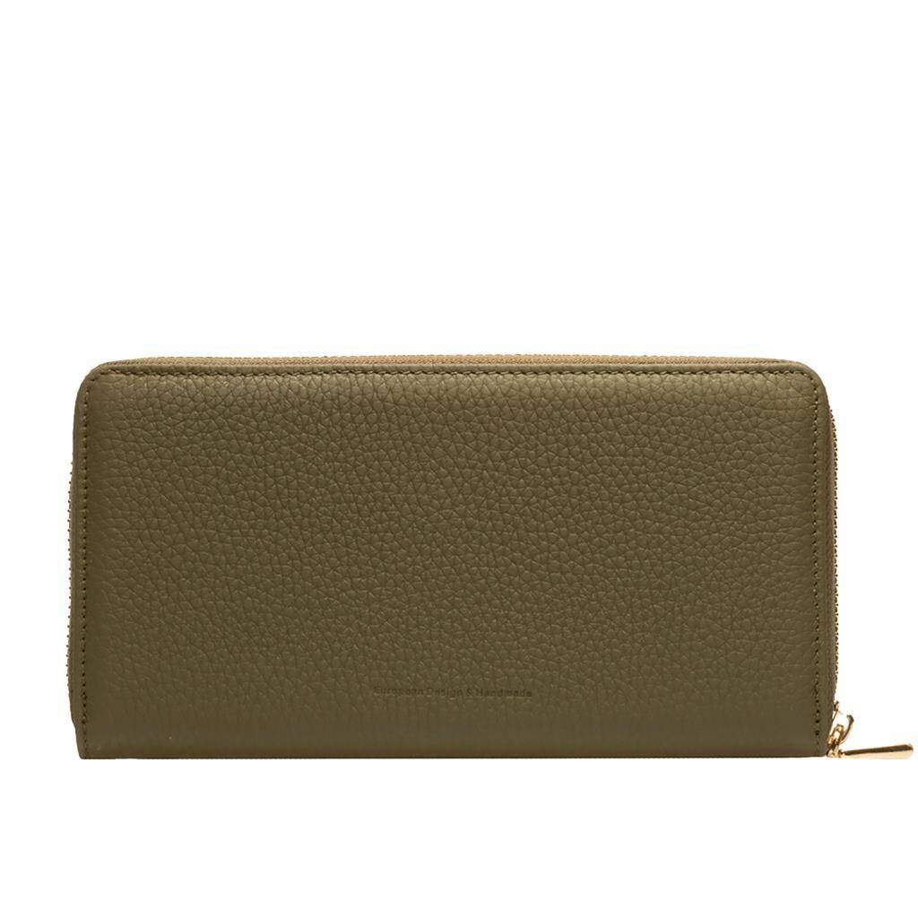 Grande Gerçek Deri Fermuarlı Kadın Cüzdanı Büyük Boy Hakiki Deri Yeşil