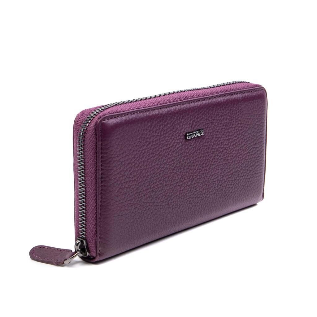 Grande Gerçek Deri Fermuarlı Kadın Cüzdanı Büyük Boy Hakiki Deri Mürdüm