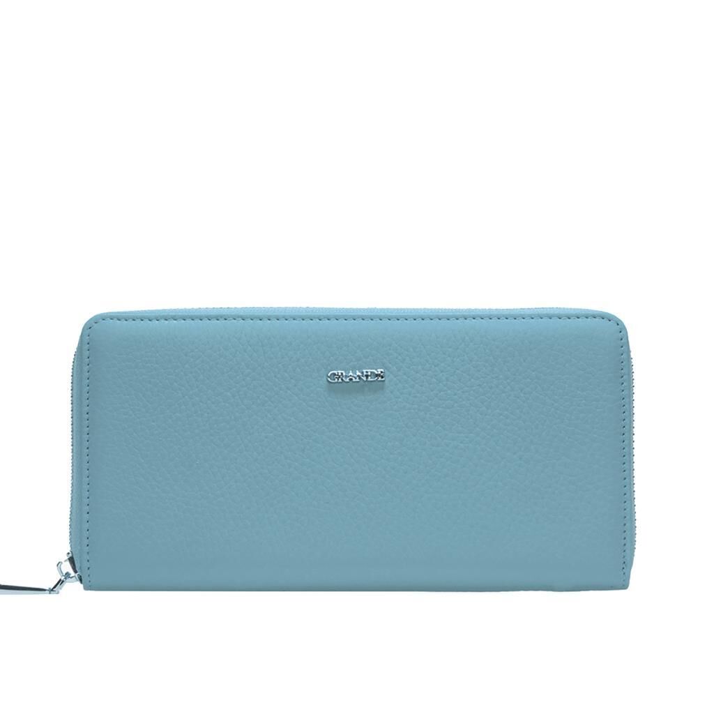 Grande Gerçek Deri Fermuarlı Kadın Cüzdanı Büyük Boy Hakiki Deri Gök Mavi