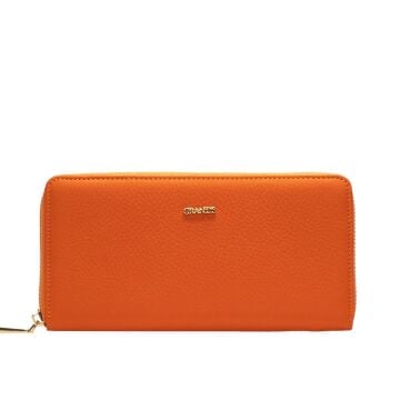 Grande Gerçek Deri Fermuarlı Kadın Cüzdanı Büyük Boy Hakiki Deri Orange