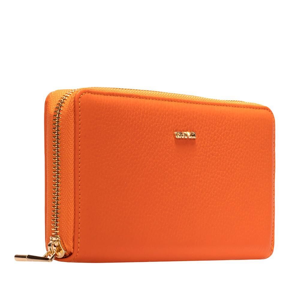 Grande Gerçek Deri Fermuarlı Kadın Cüzdanı Büyük Boy Hakiki Deri Orange