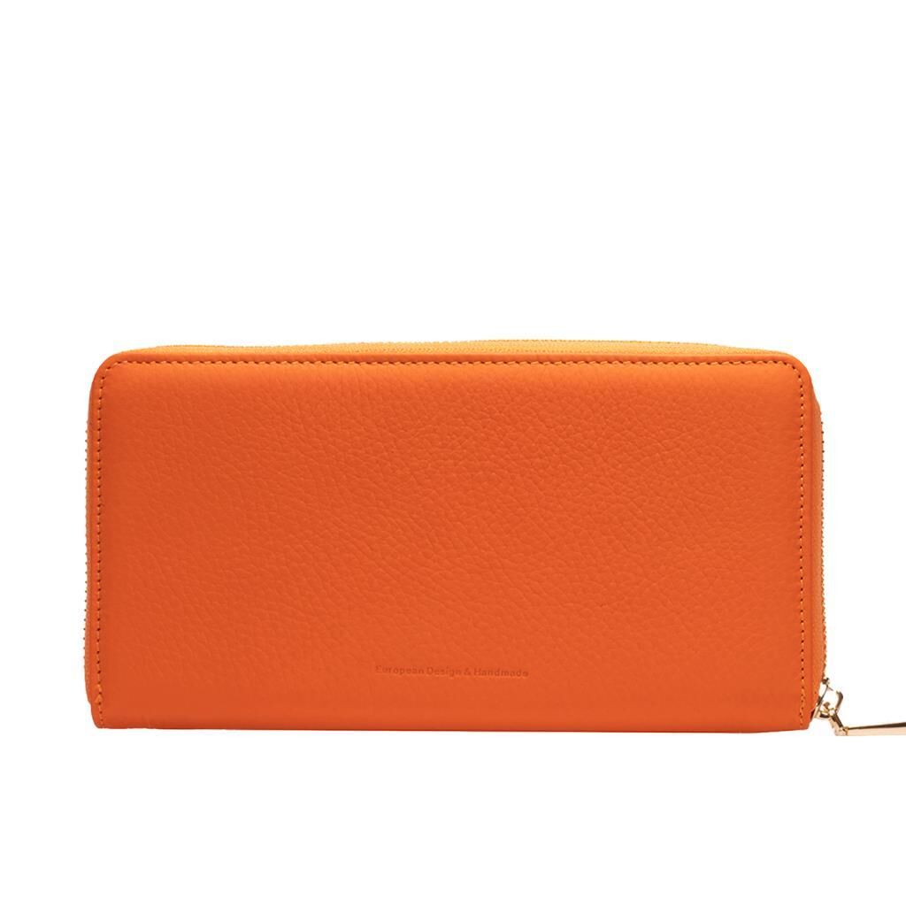 Grande Gerçek Deri Fermuarlı Kadın Cüzdanı Büyük Boy Hakiki Deri Orange