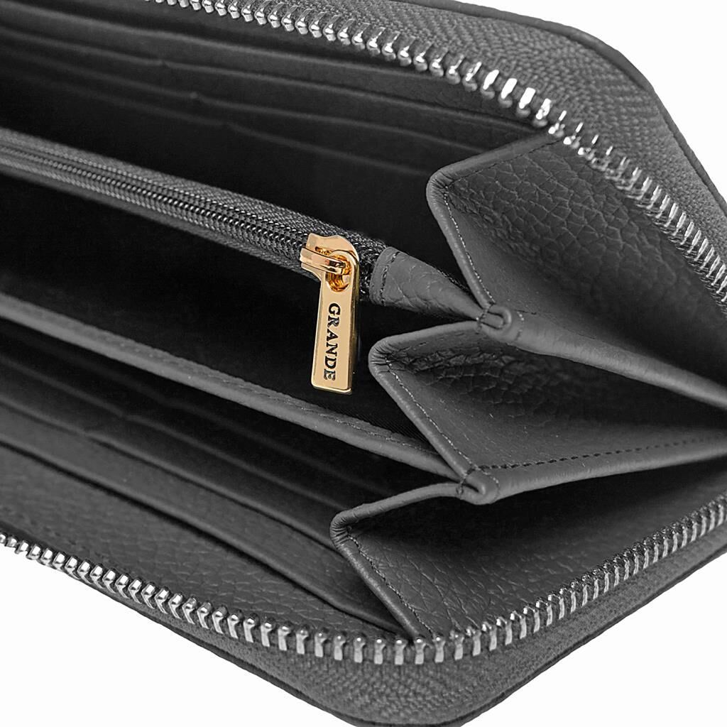 Grande Gerçek Deri Fermuarlı Kadın Cüzdanı Büyük Boy Hakiki Deri Petrol