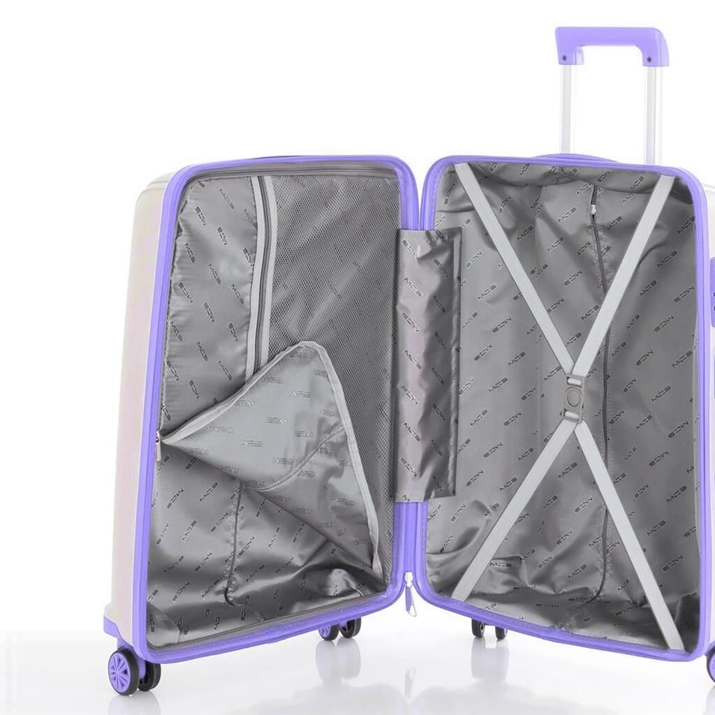 MÇS Kabin Boy Kırılmaz Silikon Seyahat Valizi Bavulu V305 Kemik/Lila