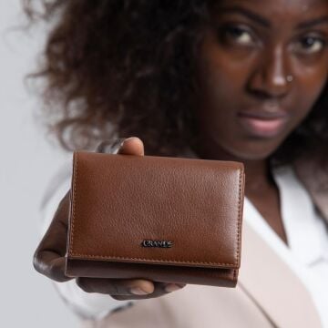 Grande Gerçek Deri Kadın Cüzdanı Hakiki Deri Normal Boy Taba