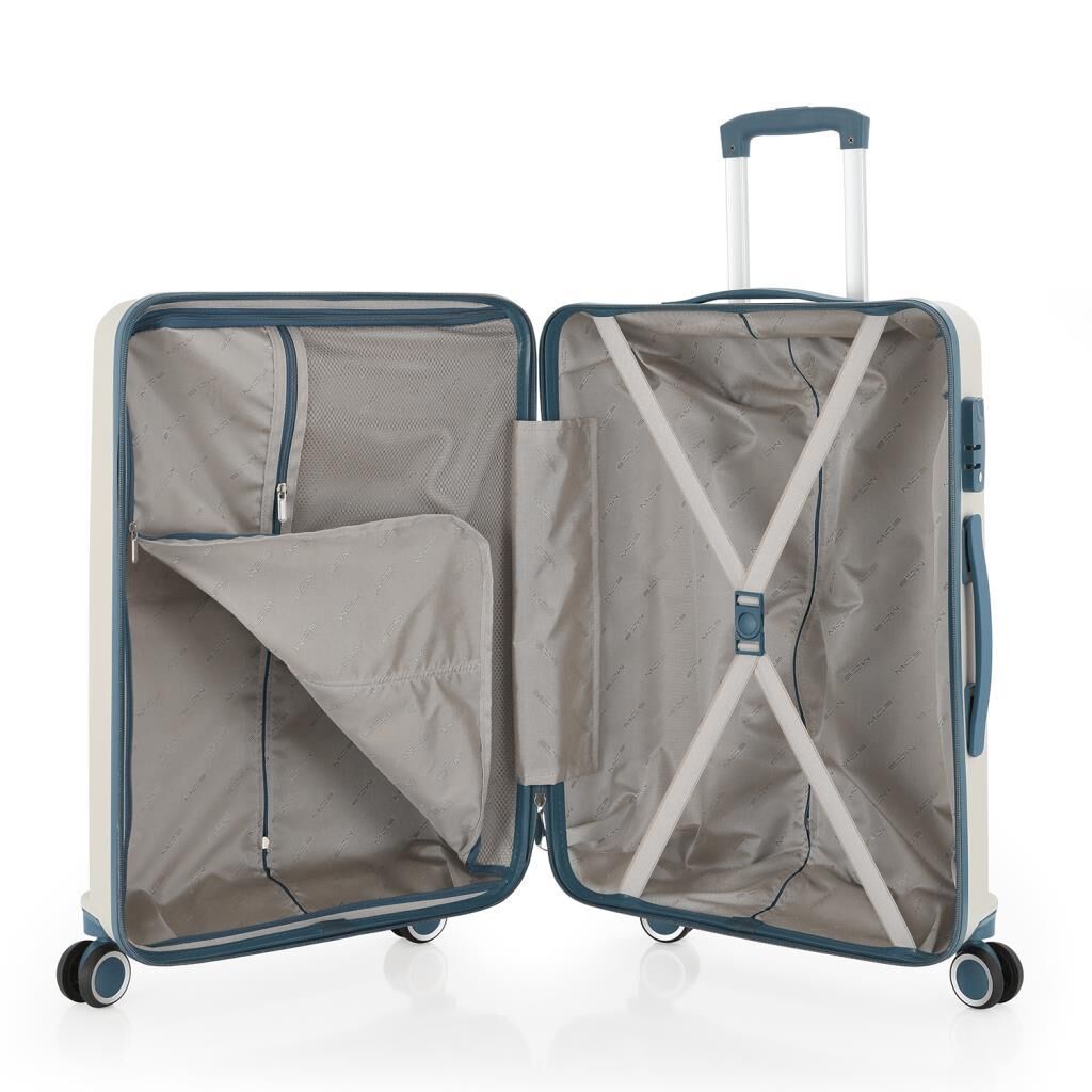 MÇS Kabin Boy Kırılmaz Silikon Seyahat Valizi Bavulu V374 Kemik/SkyBlue