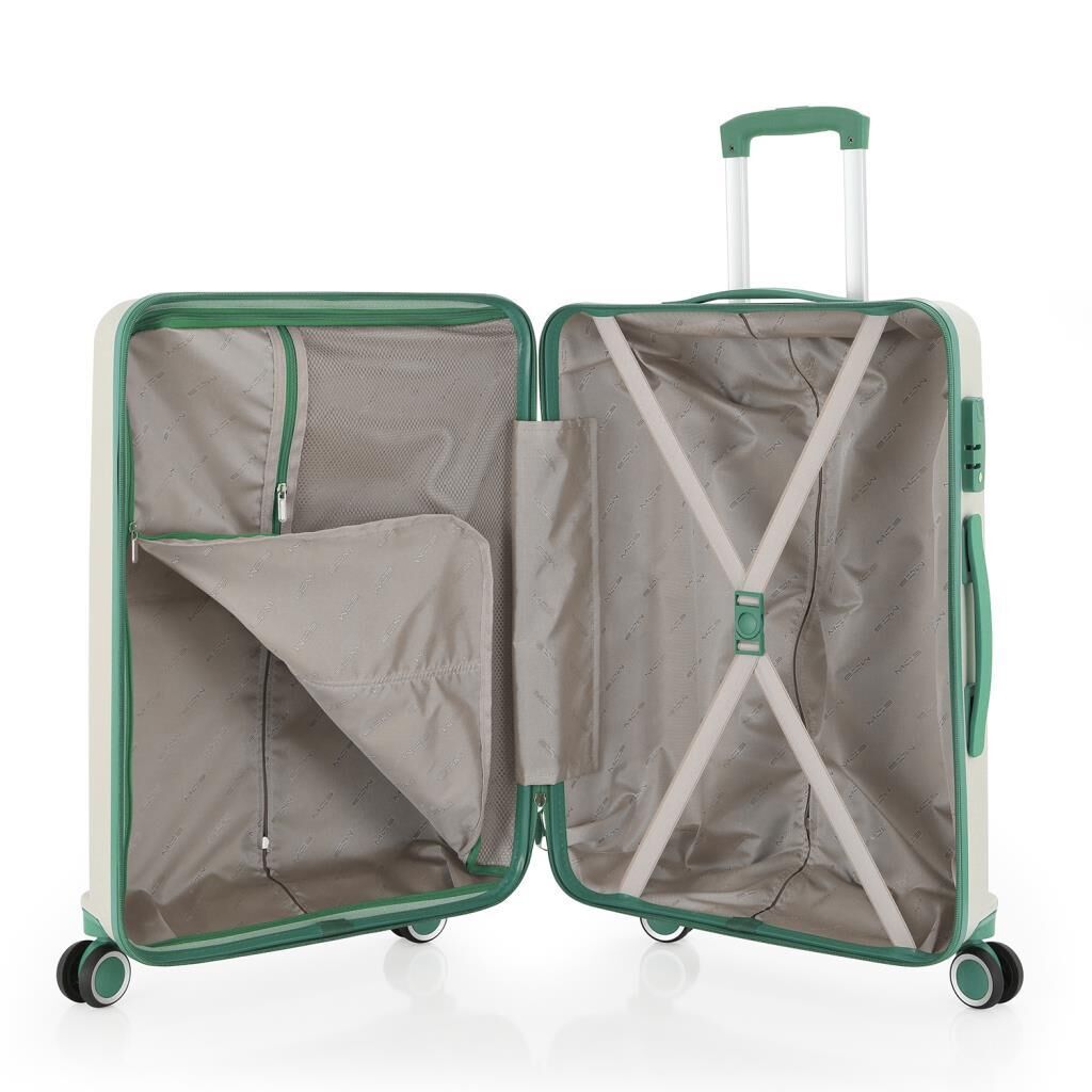 MÇS Kabin Boy Kırılmaz Silikon Seyahat Valizi Bavulu V374 Kemik/SuYeşili