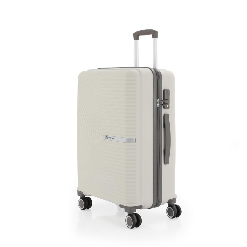 MÇS Orta Boy Kırılmaz Silikon Seyahat Valizi Bavulu V374 Kemik/Gri