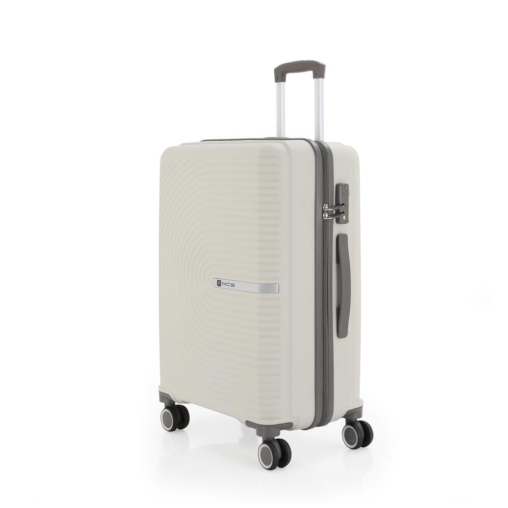 Mçs Valiz Orta Boy Kırılmaz PP Silikon Bavul V374 Kemik/Gri