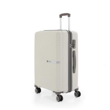 Mçs Valiz Orta Boy Kırılmaz PP Silikon Bavul V374 Kemik/Gri