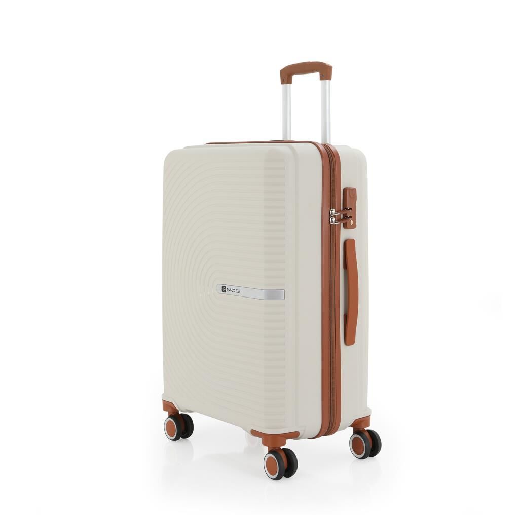 MÇS Orta Boy Kırılmaz Silikon Seyahat Valizi Bavulu V374 Kemik/Kahverengi
