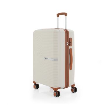 Mçs Valiz Orta Boy Kırılmaz PP Silikon Bavul V374 Kemik/Kahverengi