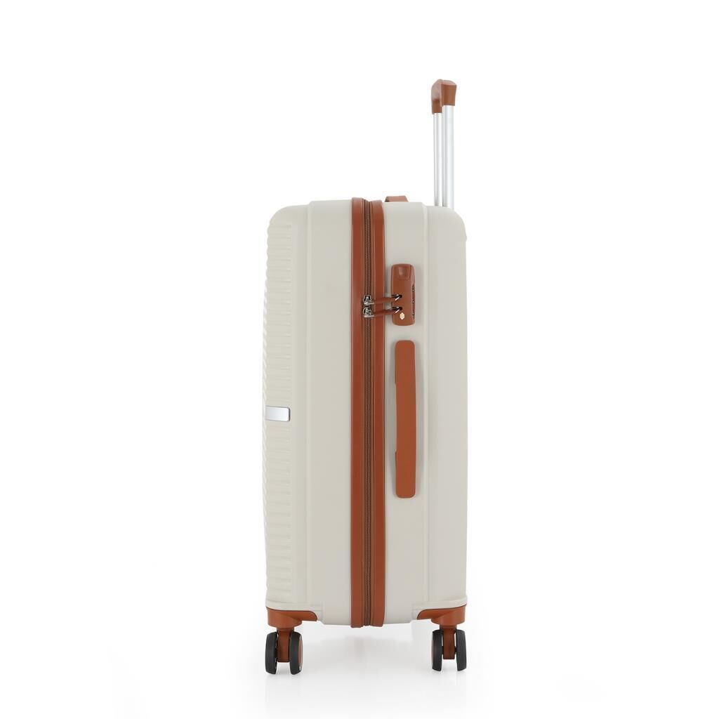 MÇS Orta Boy Kırılmaz Silikon Seyahat Valizi Bavulu V374 Kemik/Kahverengi