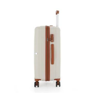 MÇS Orta Boy Kırılmaz Silikon Seyahat Valizi Bavulu V374 Kemik/Kahverengi