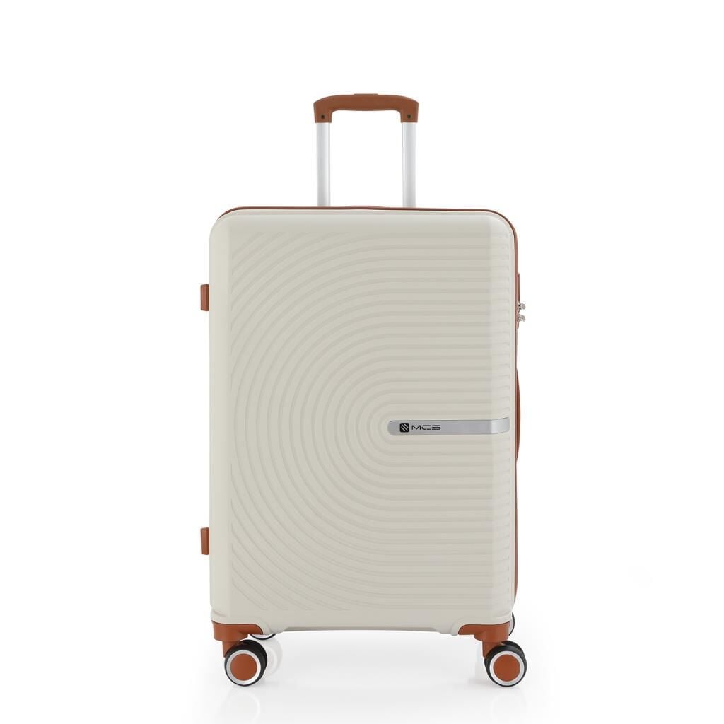 MÇS Orta Boy Kırılmaz Silikon Seyahat Valizi Bavulu V374 Kemik/Kahverengi