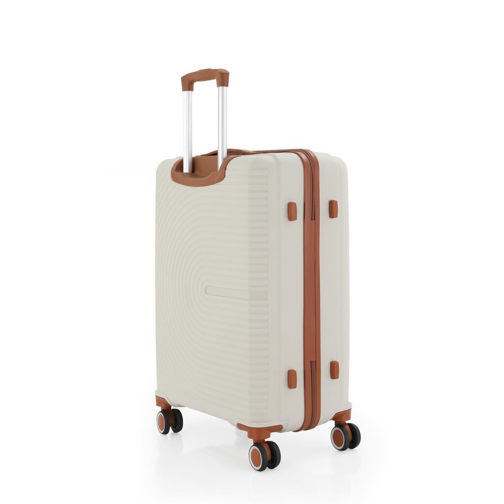 MÇS Orta Boy Kırılmaz Silikon Seyahat Valizi Bavulu V374 Kemik/Kahverengi