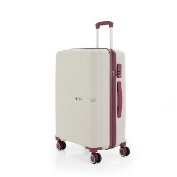 MÇS Orta Boy Kırılmaz Silikon Seyahat Valizi Bavulu V374 Kemik/Mürdüm