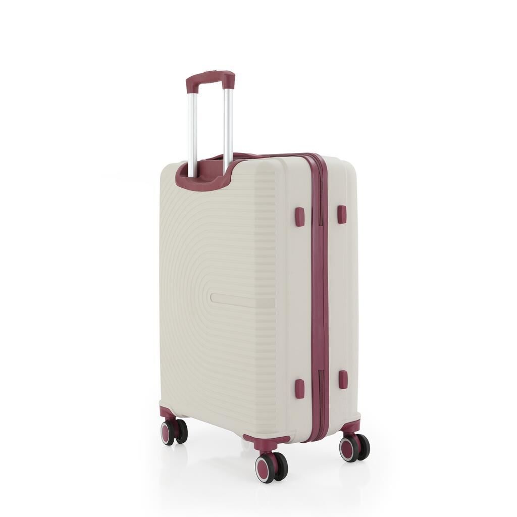 MÇS Orta Boy Kırılmaz Silikon Seyahat Valizi Bavulu V374 Kemik/Mürdüm