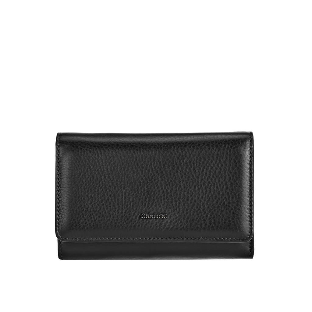 Grande Gerçek Deri Kadın Cüzdanı Orta Boy Hakiki Deri Siyah