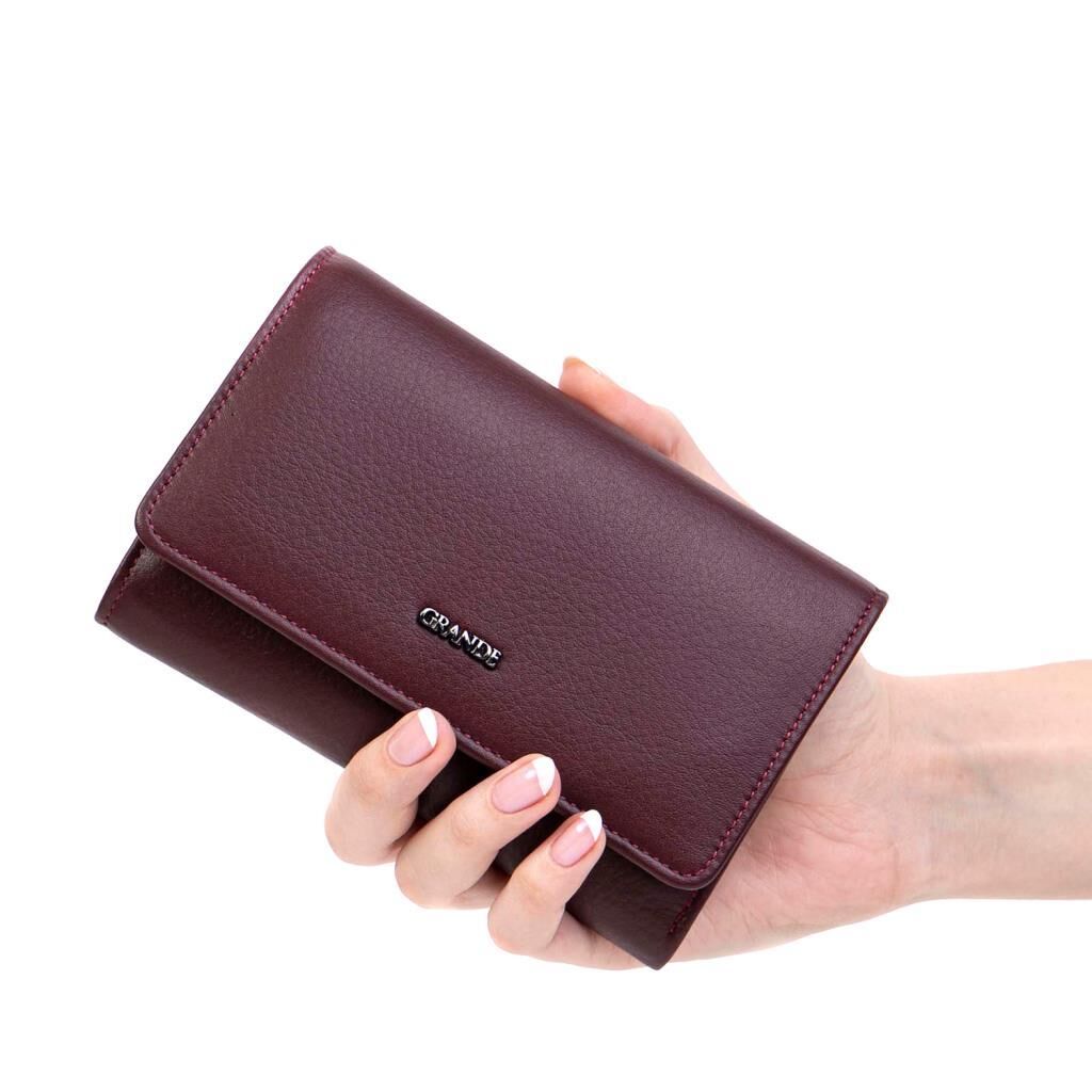 Grande Gerçek Deri Kadın Cüzdanı Orta Boy Hakiki Deri Mürdüm