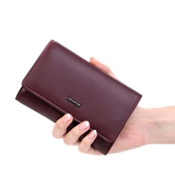 Grande Gerçek Deri Kadın Cüzdanı Orta Boy Hakiki Deri Mürdüm